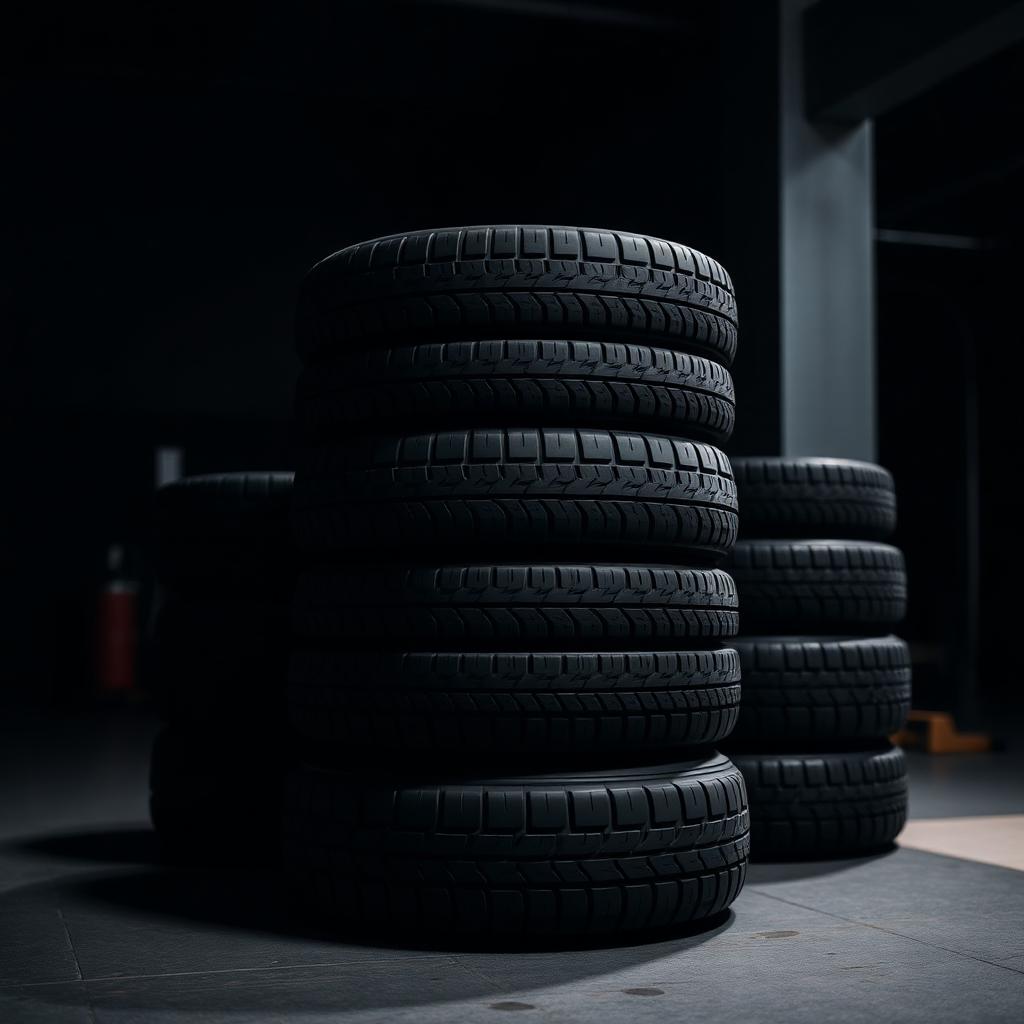 Stack of new performance tires